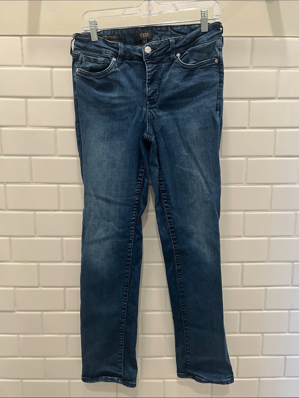 NYDJ Marilyn Straight Leg Jeans in Medium Dark Blue Wash